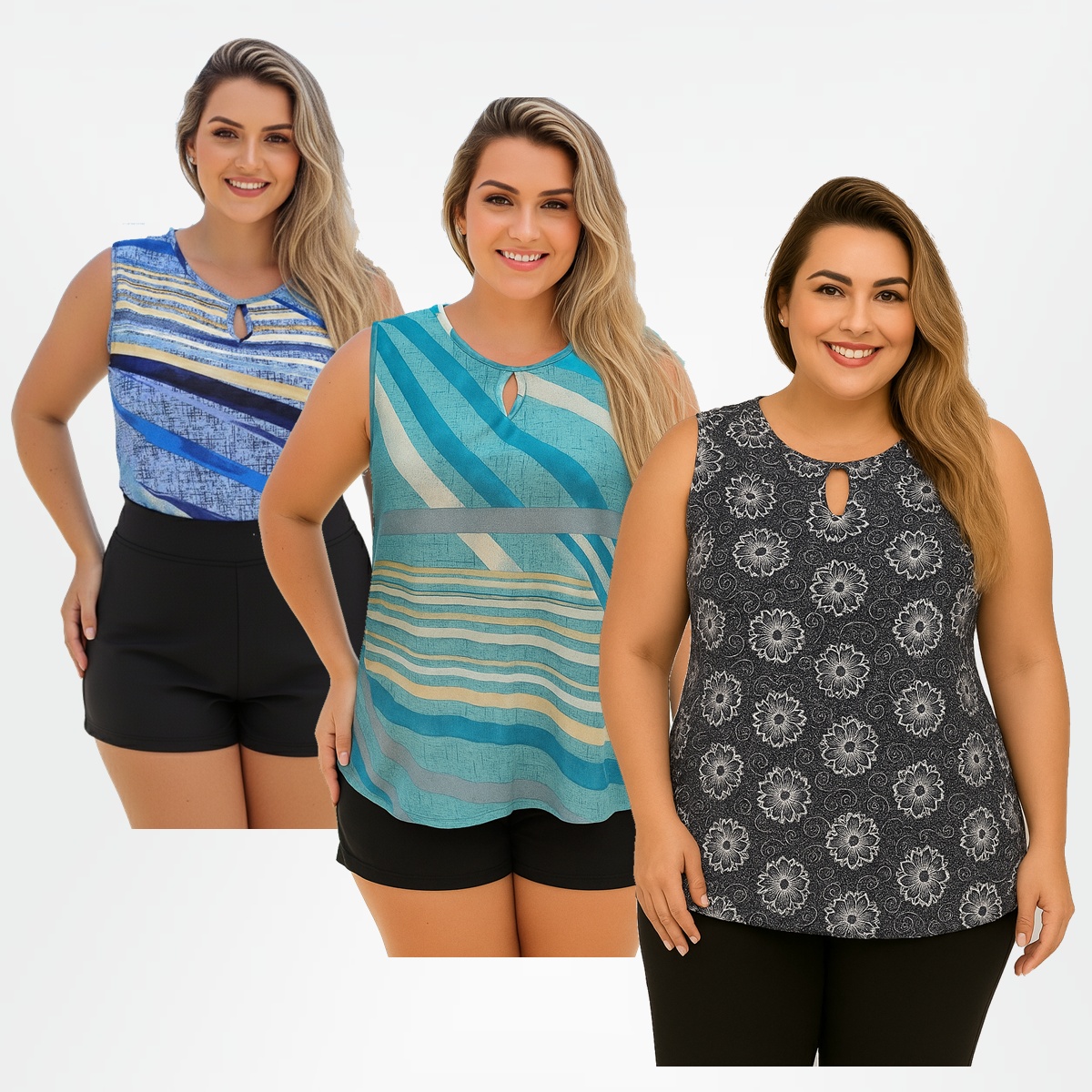 Kit 3 Blusa Regata Feminina Plus Size Liganete Elegante